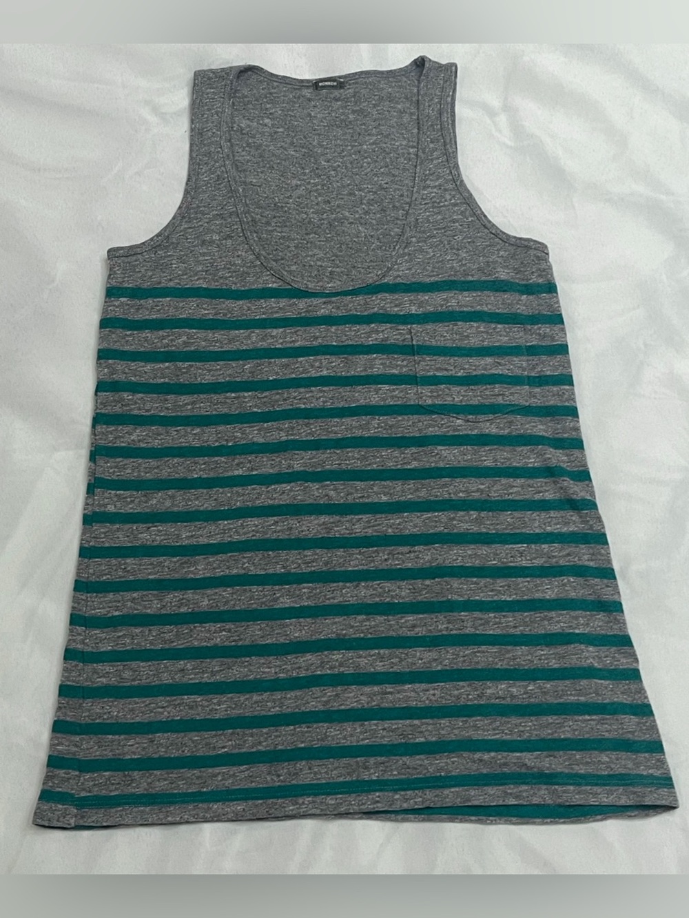 Monroe Women’s Grey & Kelly Green Striped Tank Top Size Small EUC